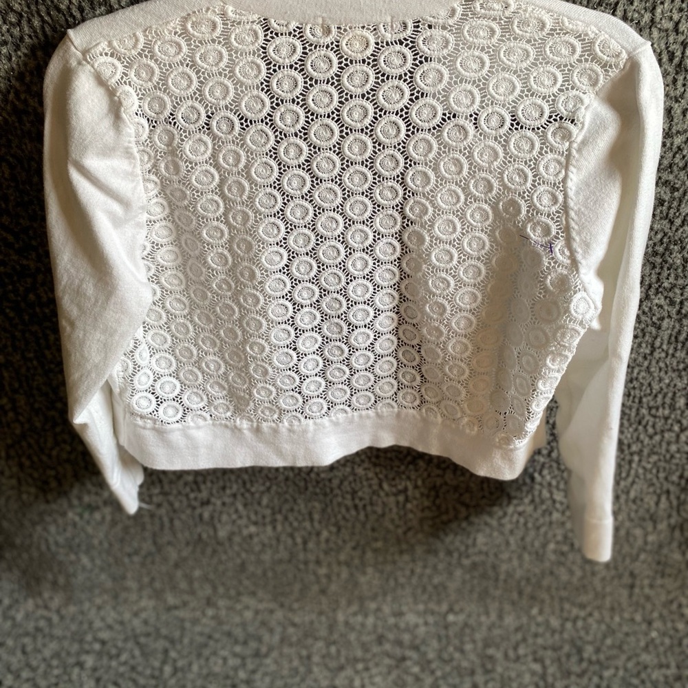 Calvin Klein White Cropped Open-Front sweater with Lace Back - Picture 7 of 8